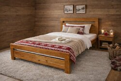 Postel z masivu borovice Amor 90x200 cm dub + rošt ZDARMA