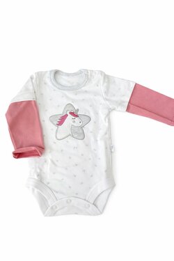 Kojenecké bavlněné body -bílé s jednorožcem