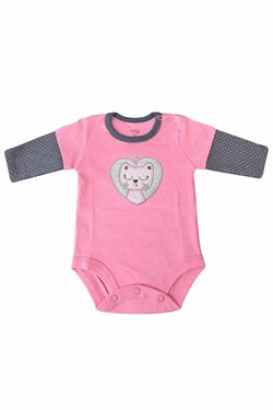 Kojenecké bavlněné body -růžové s kočkou