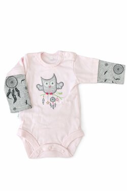 Kojenecké bavlněné body -růžové se sovičkou