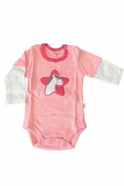 Kojenecké bavlněné body -růžové s jednorožcem