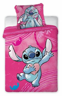 Dětské povlečení do postýlky 100/135 cm - Stitch / růžová