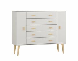 Komoda z masivu borovice Nord K3/5S 155/109/42 cm / bílá
