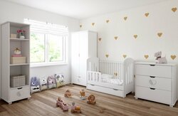 Postýlka 120/60 cm srdíčko se šuplíkem - bílá - 2v1