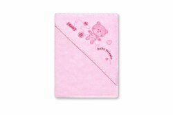 Dětská froté osuška s kapucí růžová 100x100 cm / Medvěd