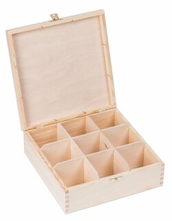 Krabička dřevěná na čaj 22,5x22,5x8,2 cm zapínání Krabička dřevěná na čaj 22,5x22,5x8,2 cm zapínání
