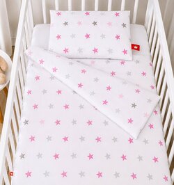 Povlečení do postýlky 120/90 cm - růžové hvězdičky