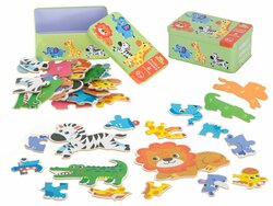 Puzzle v plechové krabičce - zvířátka safari