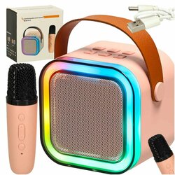Karaoke set K12 – reproduktor s mikrofonem Bluetooth RGB (růžový)