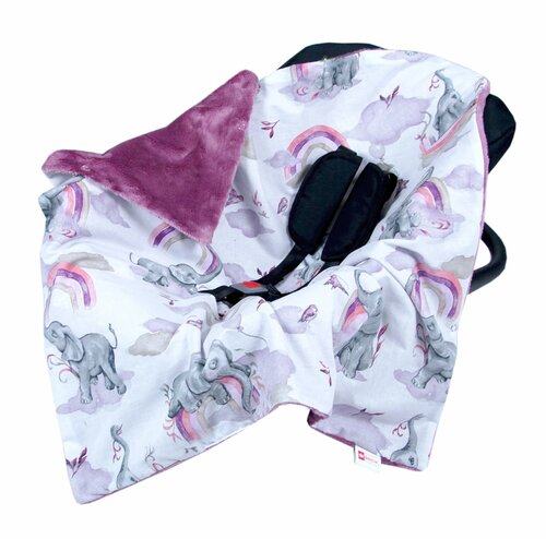 Oboustranná deka do kočárku minky 80x80 cm -sloníci