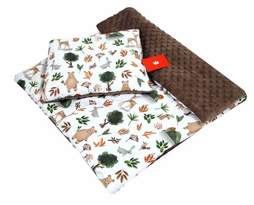 Polštářek + deka do kočárku minky - nr.152 / les