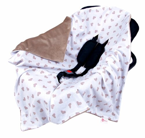 Oboustranná deka do kočárku minky 80x80 cm - srdíčka