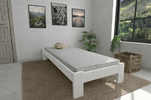 Postel z masivu borovice Adam 90x200 cm bílá + rošt ZDARMA