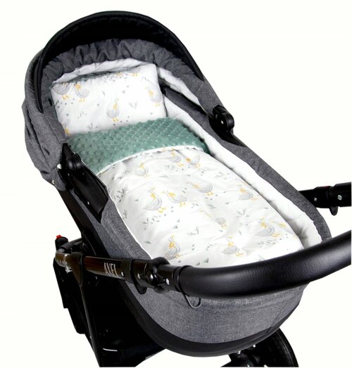 Polštářek + deka do kočárku minky - nr.131 / husy