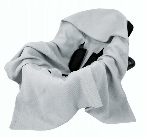 Mušelínová deka s kapucí do autosedačky 90x90 cm - šedá