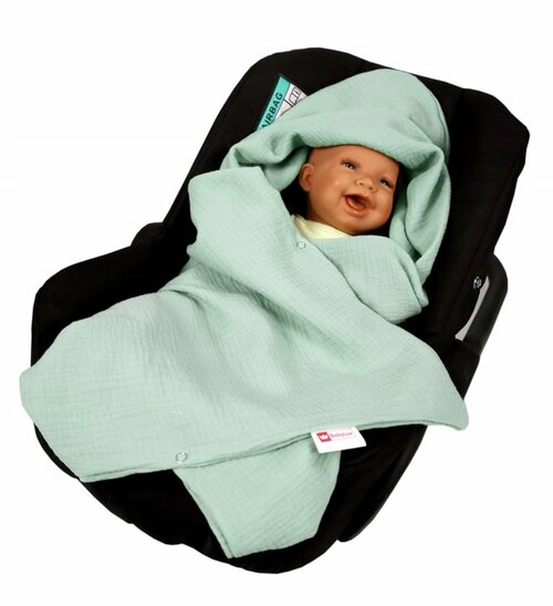 Mušelínová deka s kapucí do autosedačky 90x90 cm - šalvěj