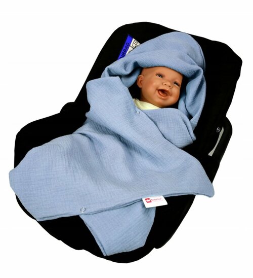 Mušelínová deka s kapucí do autosedačky 90x90 cm - modrá