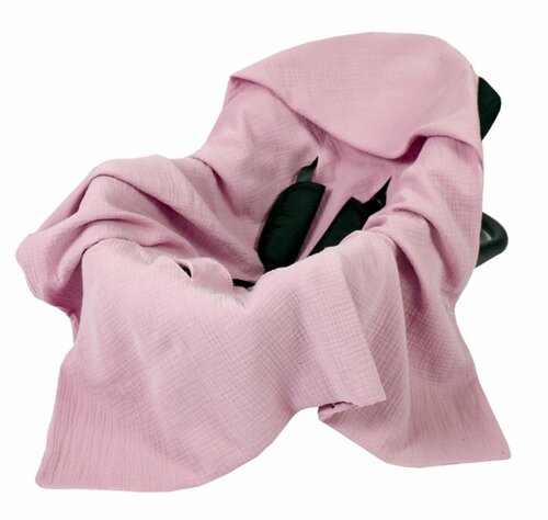 Mušelínová deka s kapucí do autosedačky 90x90 cm - růžová