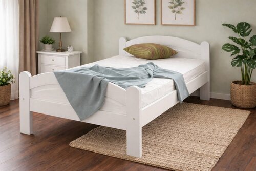 Postel z masivu borovice Bella 90x200 cm bílá + rošt ZDARMA 