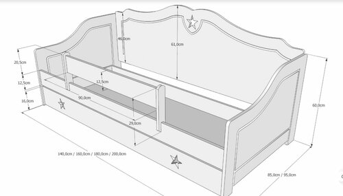 Postel Fiona 160/80 cm - šedá/ bílá + šuplík 