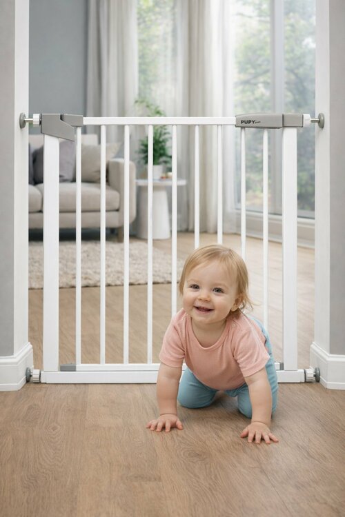 Zábrana Pupyhou 63-70 cm - dveře/schody - bílá