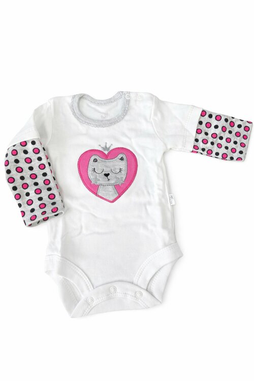 Kojenecké bavlněné body -bílé s kočkou