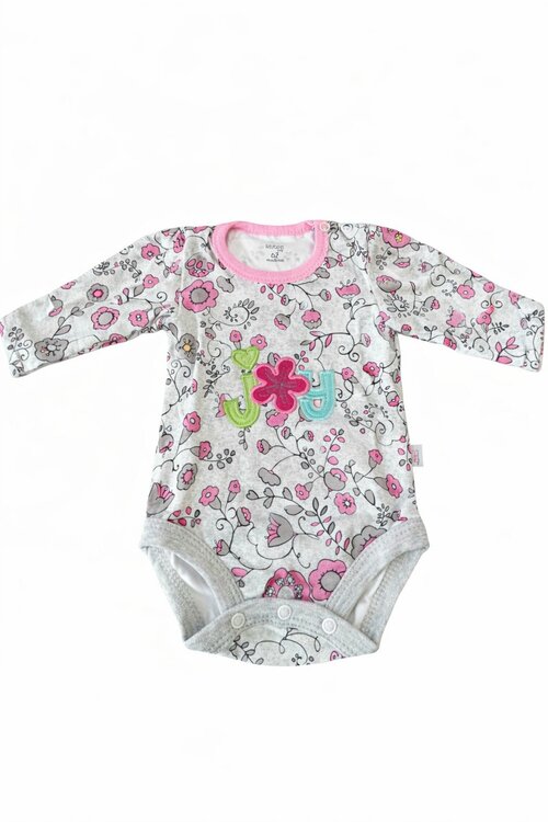 Kojenecké bavlněné body -šedé kytičky