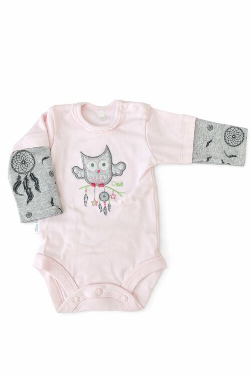 Kojenecké bavlněné body -růžové se sovičkou