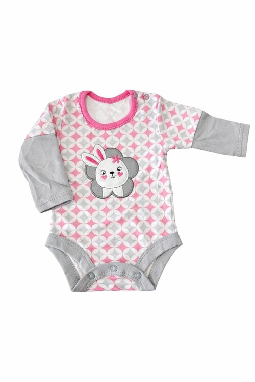 Kojenecké bavlněné body -růžové s králíčkem