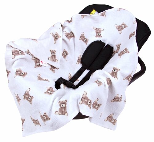 Mušelínová deka do autosedačky 80x80 cm - medvídci