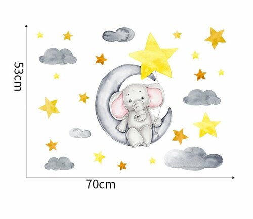 Samolepící dekorace na zeď / sloník na měsíčku