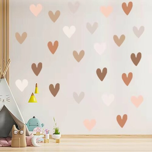 Dětská samolepící dekorace na zeď - Barevná srdíčka