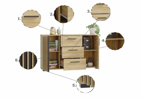 Komoda Montana dub craft/černá 140 cm
