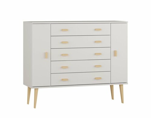 Komoda z masivu borovice Nord K3/5S 155/109/42 cm / bílá