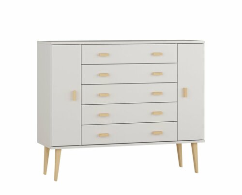 Komoda z masivu borovice Nord K3/5S 135/109/42 cm / bílá