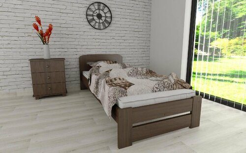 Postel z masivu borovice Petra 90x200 cm ořech + rošt ZDARMA