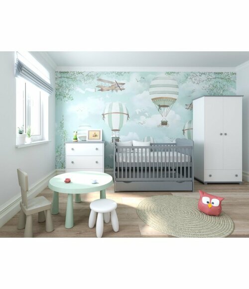 Postýlka 140/70 cm Inge - šedá - 3v1 se šuplíkem