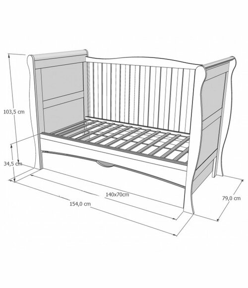 Postýlka 140/70 cm Margit - šedá - 3v1 