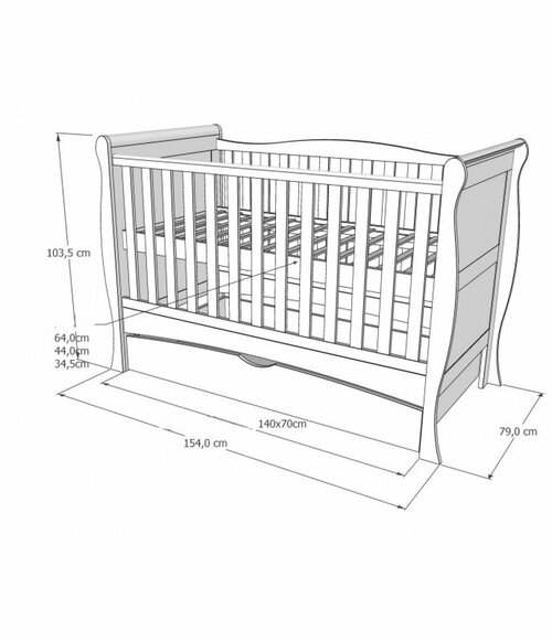 Postýlka 140/70 cm Margit - šedá - 3v1 