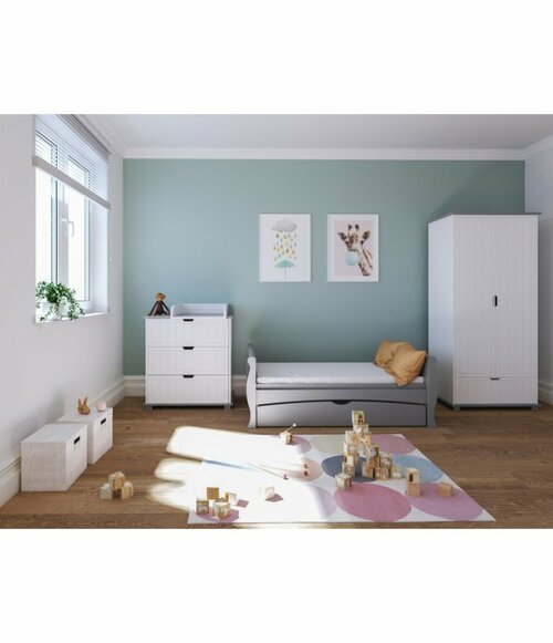 Postýlka 140/70 cm Margit - šedá - 3v1 se šuplíkem