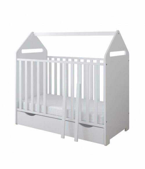 Postýlka 120/60 cm House - bílá - 2v1 se šuplíkem