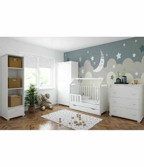 Postýlka 120/60 cm House - bílá - 2v1 se šuplíkem