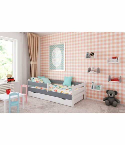 Postel Ronda 160/80 cm - bílá/ šedá + šuplík 
