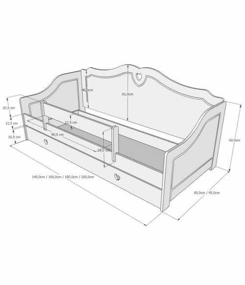 Postel Zina 180/80 cm - bílá + šuplík 