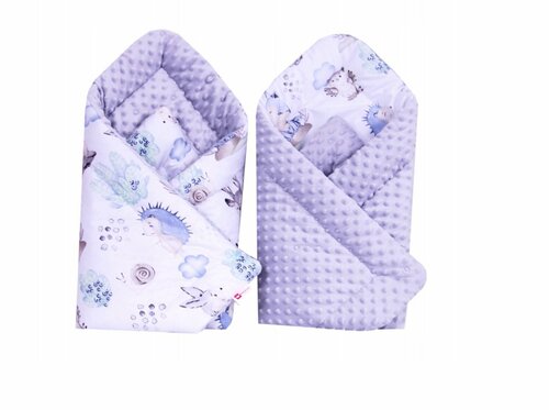 Zavinovačka oboustranná Minky - Zvířátka bílá/šedá