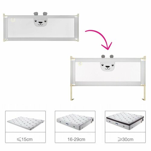 Zábrana na postel Méďa - 200 cm šedá