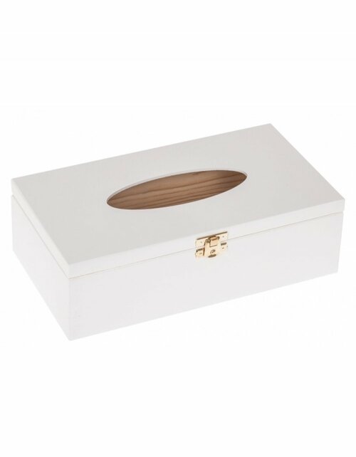 Dřevěná krabička na kapesníky se zámkem - 26x14x8 cm - bílá