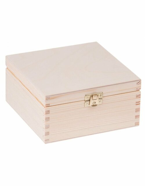 Krabička dřevěná na čaj 16,5x16,5x8 cm zapínání 