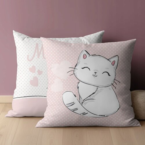 Dětský potah na polštář 40x40 cm / Kočička růžová
