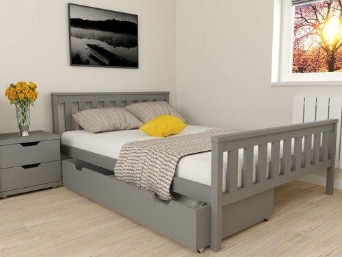 Postel z masivu borovice Agata 180x200 cm šedá + rošt ZDARMA